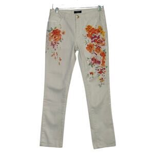 Chaps white orange floral straight legs jeans size 4
